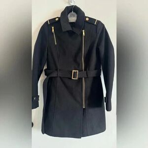 Black Rivet Pea Coat with belt | Size Medium | Black